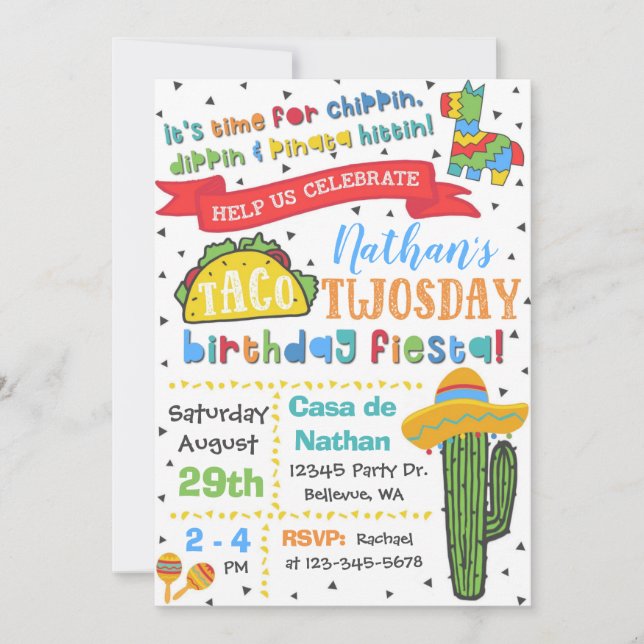 Taco Invitation de deux jours | Fiesta du 2ème ann (Devant)