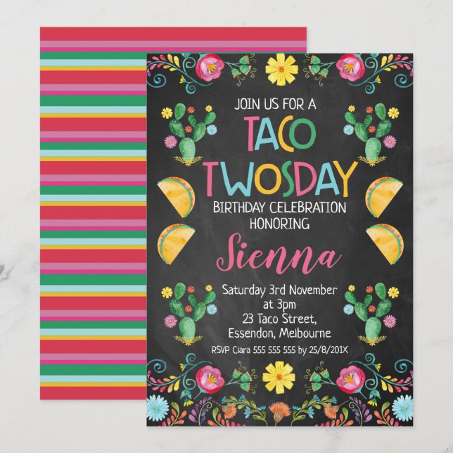 Taco Invitation du 2e anniversaire du Mexique (Devant / Derrière)