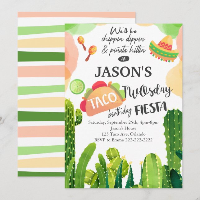 Taco Jeudi Anniversaire Fiesta Invitation (Devant / Derrière)