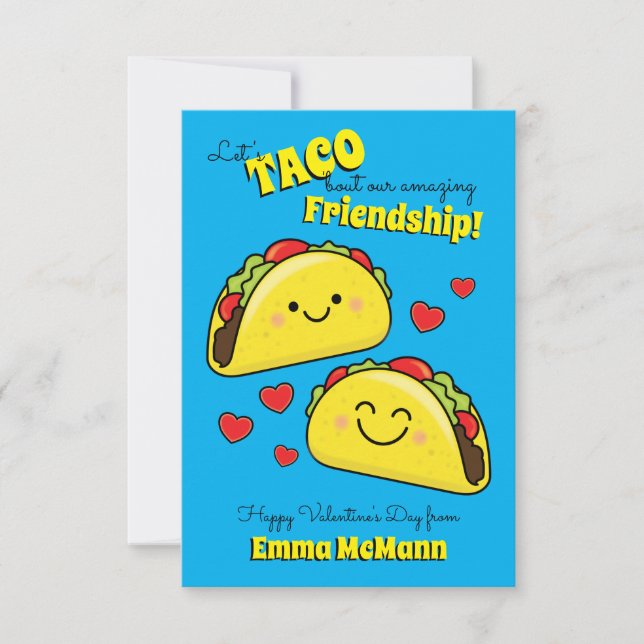 Taco Kids Classroom Valentine Friendship Cards (Front)