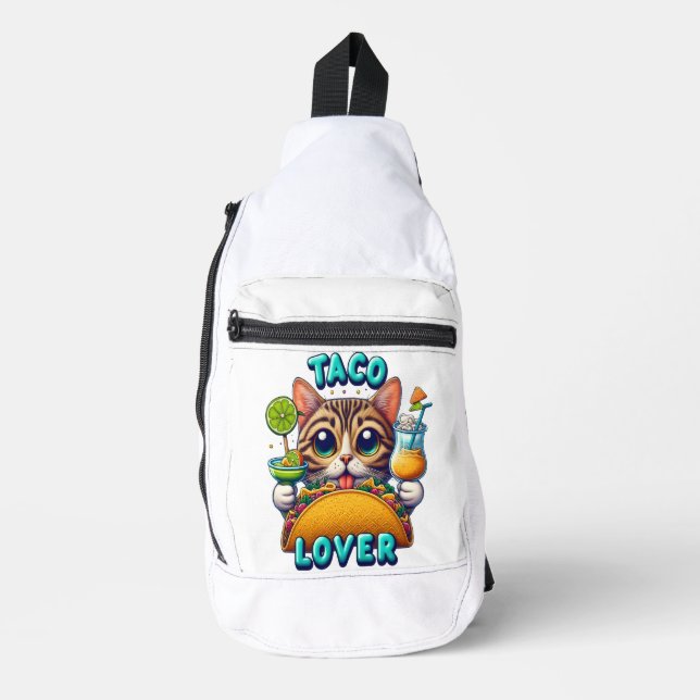 Taco Lover Cat With Refreshing Drink Sling Bag (Front)