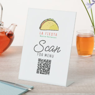 Taco Mexican Restaurant Menu Business QR Code Pedestal Sign