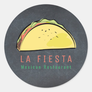 Taco Mexican Restaurant Modern Black Business Classic Round Sticker