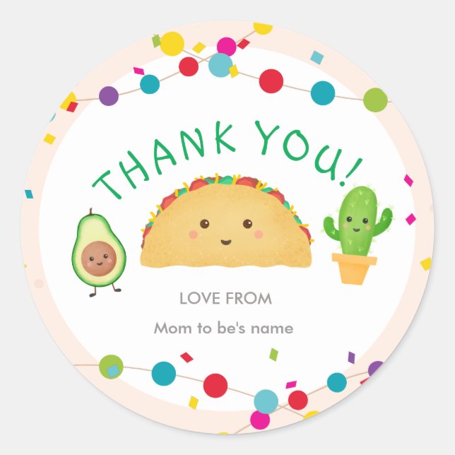 Taco Party Baby Shower Thank you Stickers (Front)