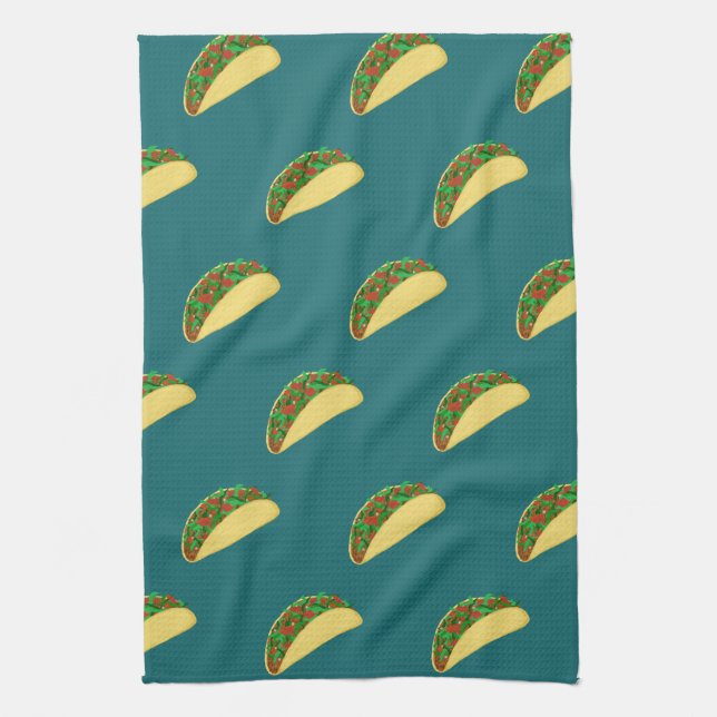 Taco Pattern Deep Green Kitchen Towel (Vertical)