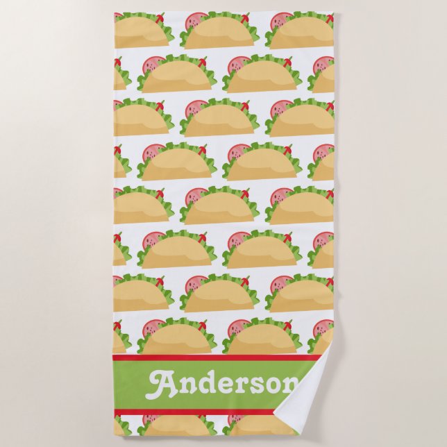 Taco Pattern Personalized Beach Towel (Front)