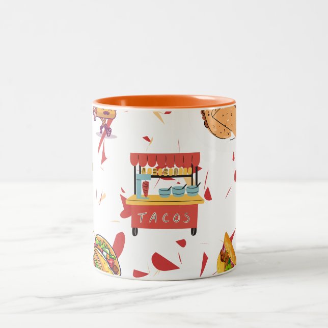 Taco Pattern with Dried Chili Background Two-Tone Coffee Mug (Center)