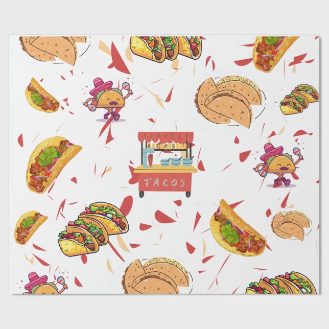 Taco Pattern with Dried Chili Background Wrapping Paper (Flat)