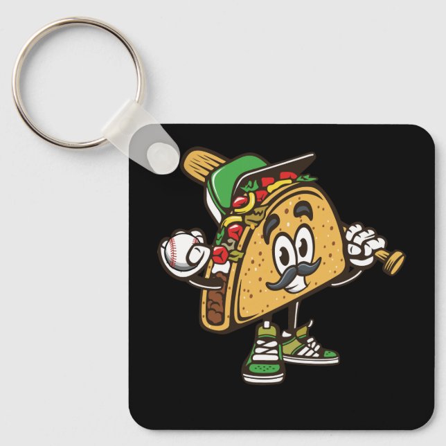 Taco Playing Baseball Softball Tacos Mexican Festi Keychain (Front)