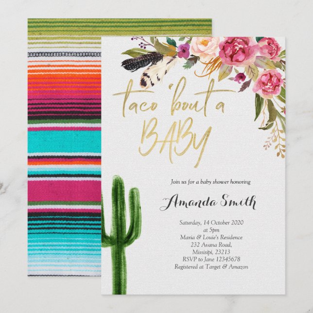 Taco sur bébé Floral Couples Douche Invitation (Devant / Derrière)