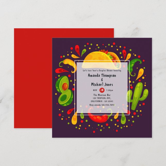 Taco themed Couples Shower Invitation (Front/Back)