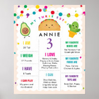 Taco THREE-ESTA 3RD Birthday Girl Milestone Poster