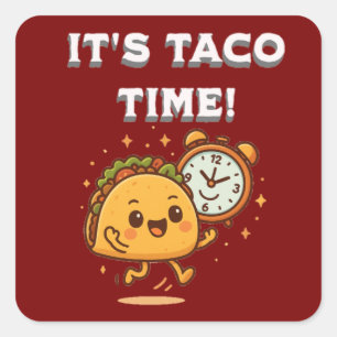 Taco Time – Cute Happy Taco with Clock Square Sticker