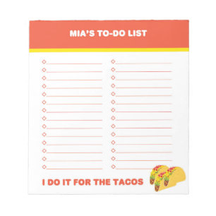 Taco To Do List, Custom Notepad, Personalized Notepad