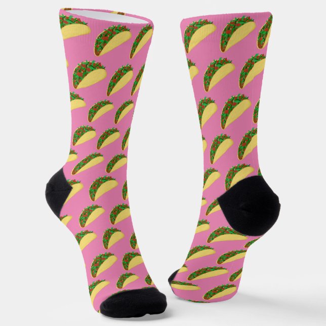 Taco Tuesday Fun Food Pattern Pink Socks (Angled)