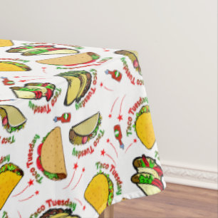 Taco Tuesday Hard and Soft Tacos and Hot Sauce Tablecloth