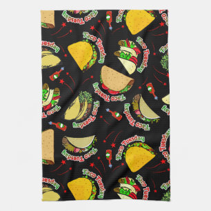 Taco Tuesday Hard and Soft Tacos Hot Sauce Black Kitchen Towel