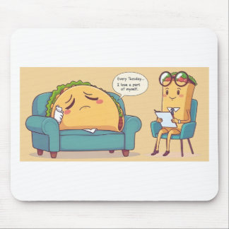 Taco Tuesday Therapy - Funny Cartoon Food Art Mouse Pad