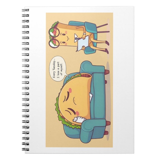 Taco Tuesday Therapy - Funny Cartoon Food Art Notebook (Front)