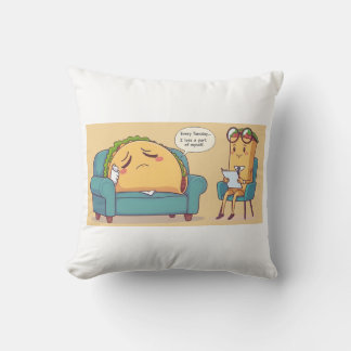 Taco Tuesday Therapy - Funny Cartoon Food Art Throw Pillow