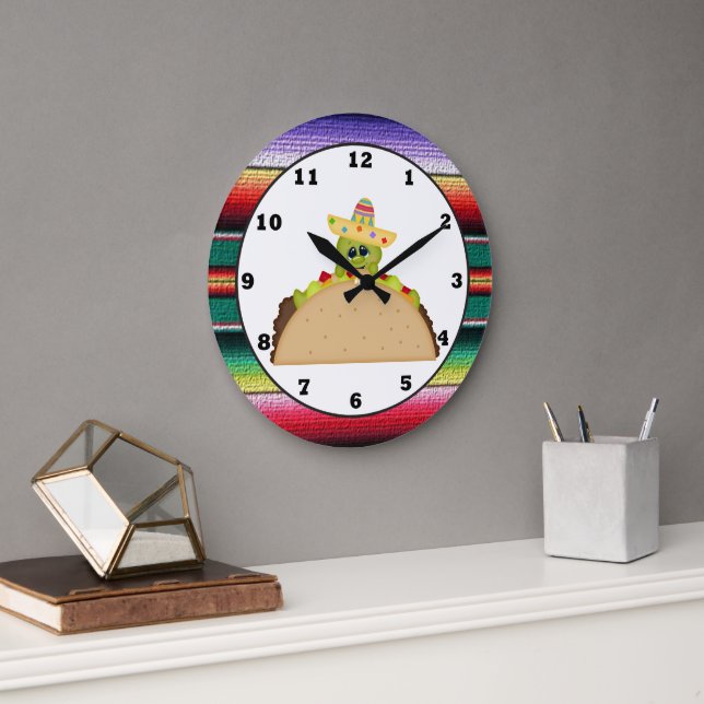 Taco Turtle cartoon Southwestern wall clock (Office)