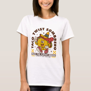 Taco Twist Sombrero Retro Cartoon Mascot Art T-Shirt