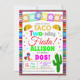 Taco TWO-sday Second Birthday Fiesta Invitation