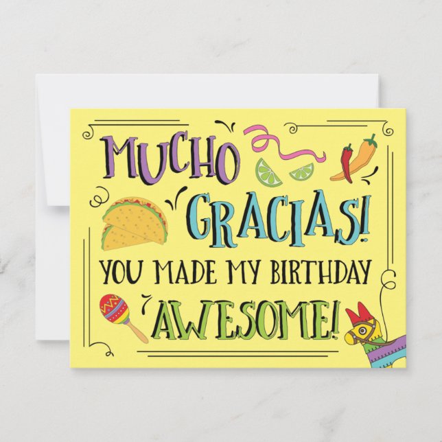 Taco Twos-day Fiesta Birthday Party Thank You Card (Front)