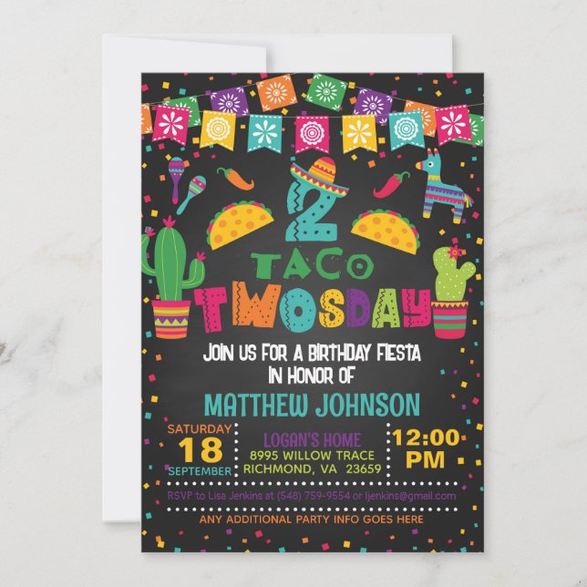 Taco TWOsday 2nd Birthday Invitation (Front)