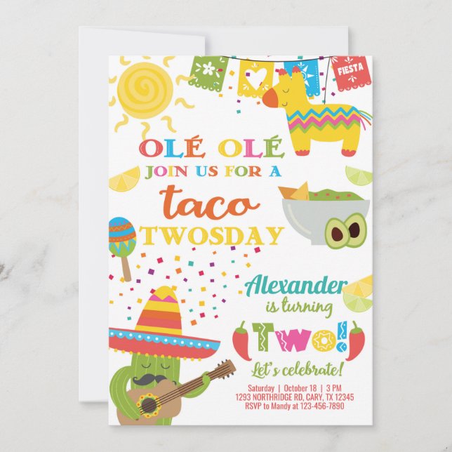 Taco Twosday birthday invitation, boy fiesta. Invi Invitation (Front)