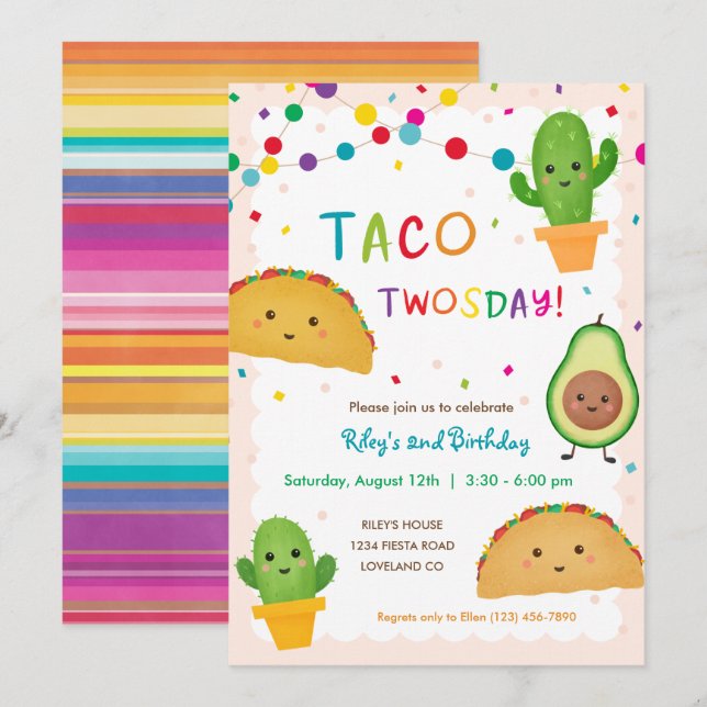 Taco Twosday Birthday Party fiesta theme birthday Invitation (Front/Back)