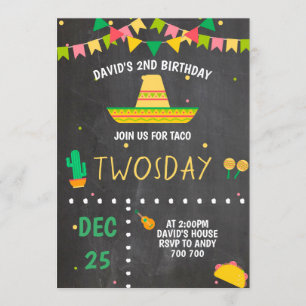 Taco Twosday Boy Fiesta 2nd Birthday Party Mexican Invitation