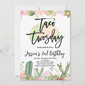 Taco Twosday Fiesta Birthday, Taco Second Birthday Invitation