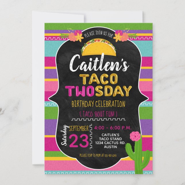 Taco Twosday Girl Second Birthday Invitation (Front)