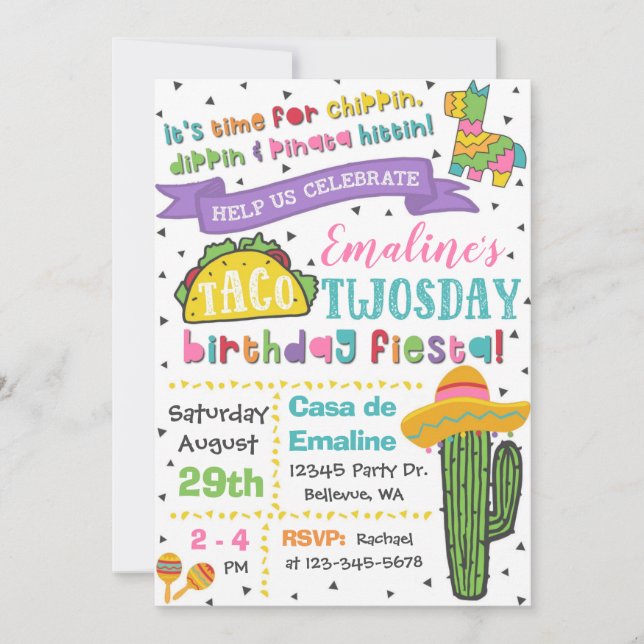Taco TWOsday Invitation | 2nd Birthday Fiesta (Front)