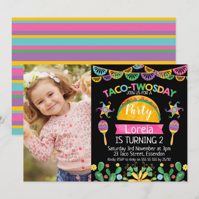 Taco Twosday Mexicaine 2e anniversaire Invitation (Devant / Derrière)