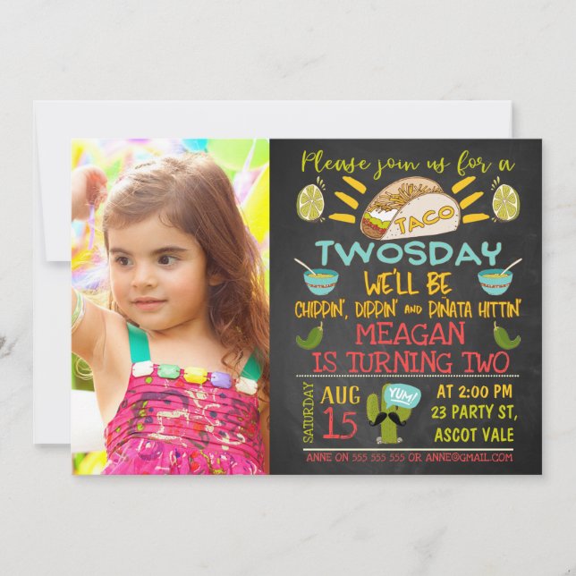 Taco Twosday Photo Anniversaire Invitations (Devant)