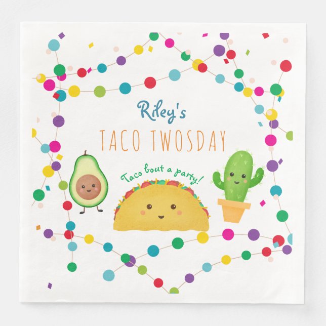 Taco TWOSDAY second 2nd birthday fiesta theme Napkin (Front)