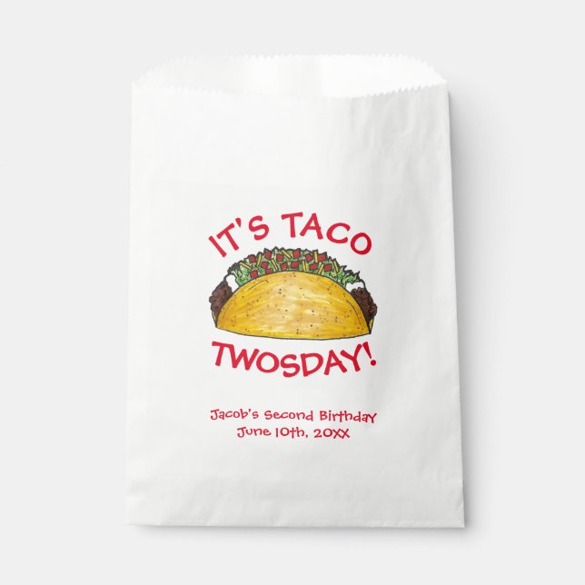 Taco TWOSday Tuesday 2nd Birthday Party Fiesta Favour Bag (Front)