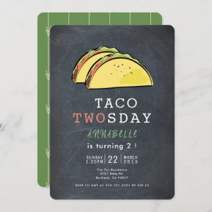 Taco Twosday Tuesday Chalkboard 2nd Birthday Invitation
