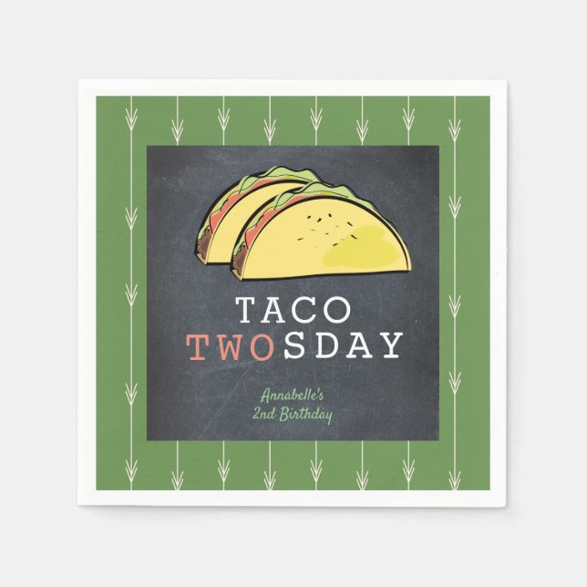 Taco Twosday Tuesday Chalkboard 2nd Birthday Paper Napkin (Front)