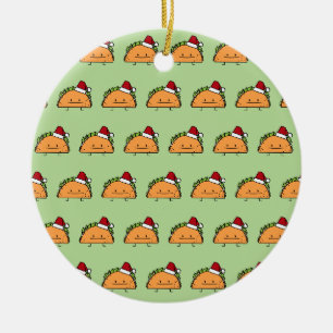 Taco wearing Santa Hat Christmas shell meat salsa Ceramic Ornament