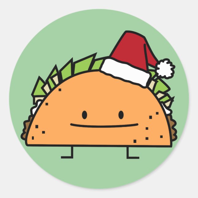 Taco wearing Santa Hat Christmas shell meat salsa Classic Round Sticker (Front)