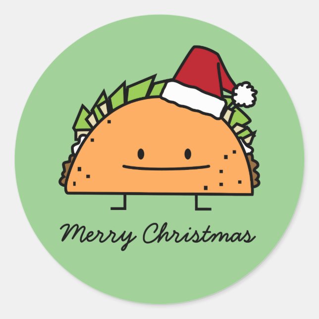 Taco wearing Santa Hat Christmas shell meat salsa Classic Round Sticker (Front)