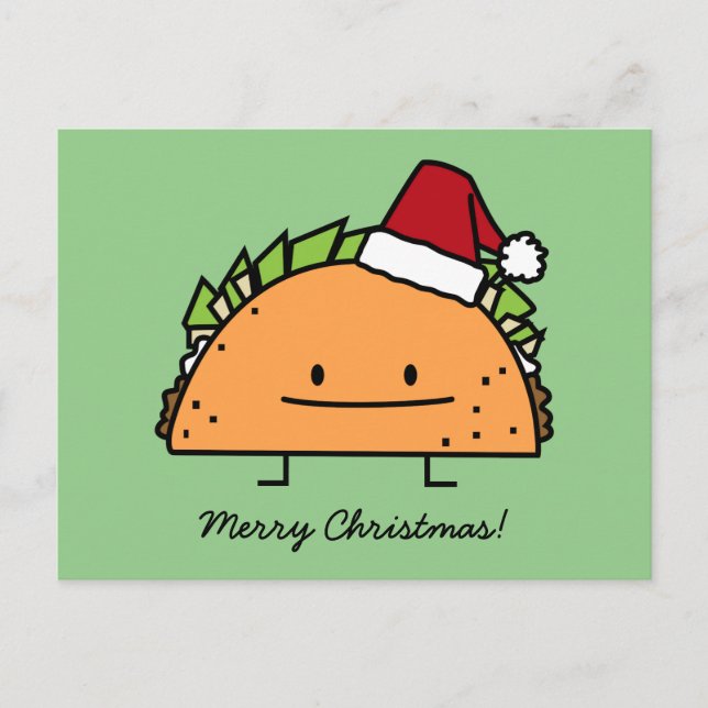 Taco wearing Santa Hat Christmas shell meat salsa Holiday Postcard (Front)