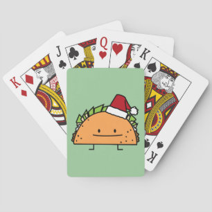 Taco wearing Santa Hat Christmas shell meat salsa Playing Cards