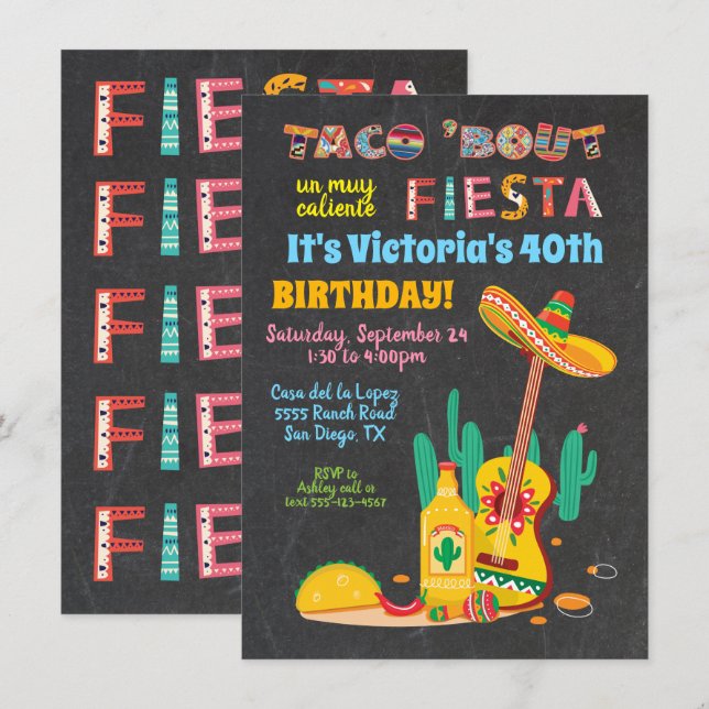 Taco'about a Birthday Mexcian Fiesta Invitations (Front/Back)