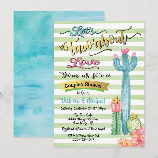 Taco'about Love Mexcian fiesta Couples shower Invitation (Front/Back)