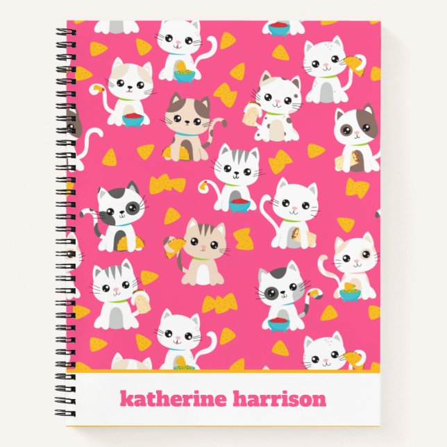Tacocat Burrito and Taco Cats Cute Personalized Notebook (Front)