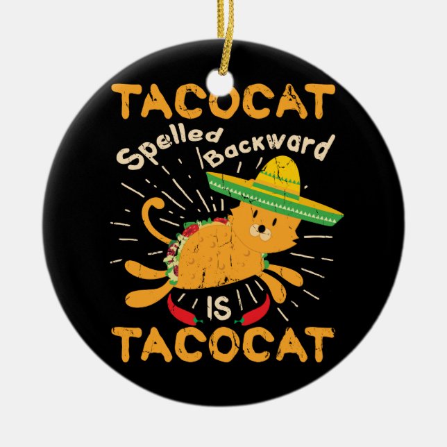 Tacocat Graphic Cinco de Mayo Cat Taco Ceramic Ornament (Front)